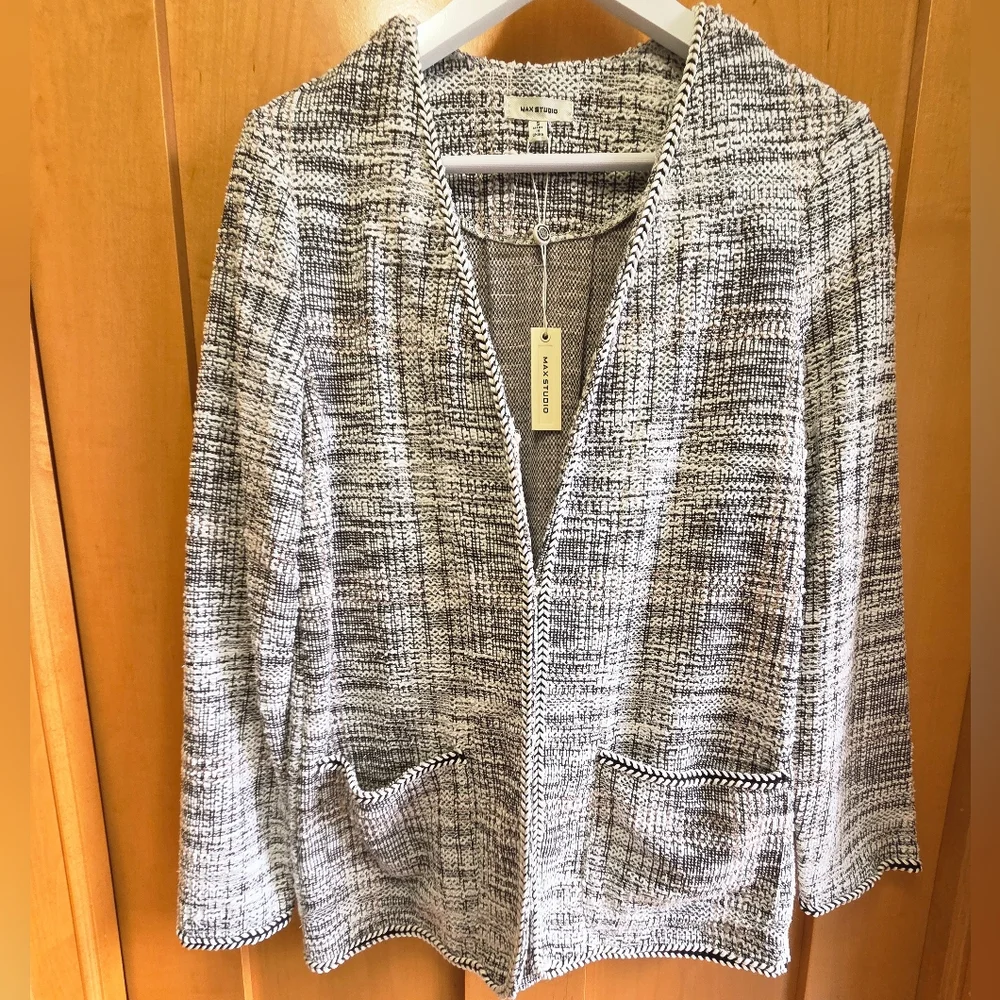 NEW Max Studio Sweater Jacket Tweed Boucle Knit - Picture 2 of 10